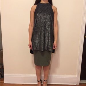 Split steel shimmer mini dress size Small